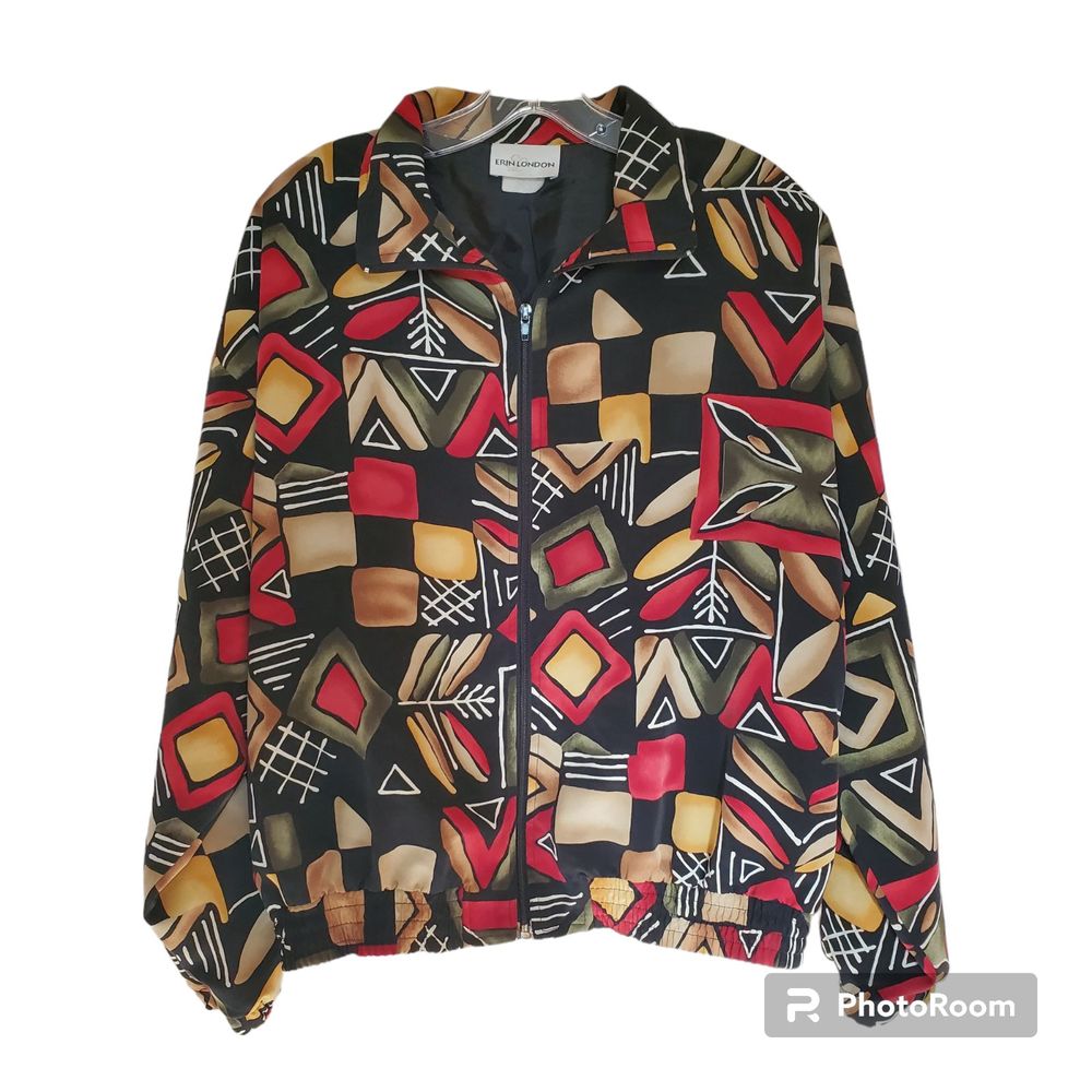 Vintage Erin London Jacket Artsy Art to Wear Bright 1980s 80s Abstract Full Zip
